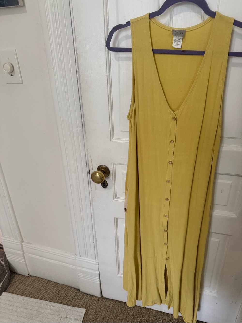 Kylie Paige linen/ polyester Sleeveless Button-Front Yellow Dress